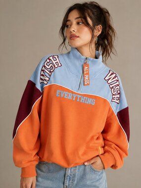 LALABOBO Colorblock Quarter Zip Sweatshirt Women's Small Graphic Streetwear Y2K